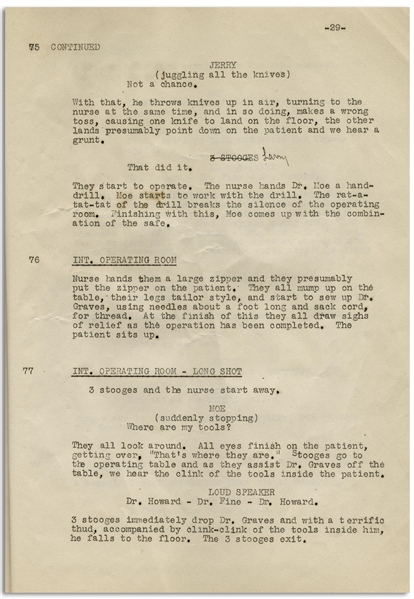 Moe Howard's 30pp. Script Dated August 1934 for The Three Stooges Film ''Men in Black'' -- With Moe's Signature & Annotations in His Hand -- Dampstaining & Chipping to Covers, Very Good Condition